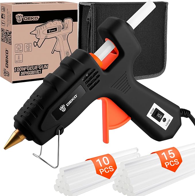 Hot Glue Gun Full Size: DEKOPRO 60/100Watt Dual Temp Hot Glue Gun Kit with 25 Glue Sticks, Organize Storage Case, Heavy Duty Heat Glue Gun Tool Set for Home Repair, Art & Crafts, DIY Black Orange
