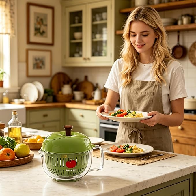 Salad Spinner, Hand Cranked Fruit Washing Spinner with Handle, Multifunctional Fruit and Vegetable Washing Bowl with Drain Basket, Reusable Salad Dehydrator Drainer for Home Kitchen