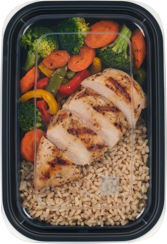 IRIS USA Meal Prep Containers, 34oz - 50 Pack (100-Piece) 1-Compartment Reusable Food Storage Containers with Lids, Plastic Kitchen Food Prep To Go Lunch Box, Microwave Freezer Dishwasher Safe, Black