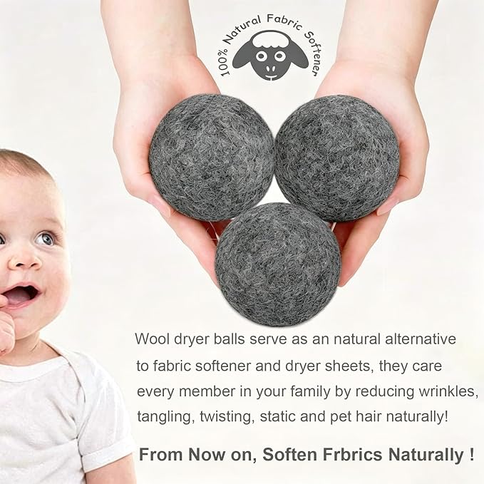 Budieggs Wool Dryer Balls XL 6-Pack, 100% New Zealand Wool Handmade | Chemical-Free Natural Fabric Softener Reusable, Reduces Wrinkles, Tangling, Drying time & Static Cling, Lasts 1000+ Loads