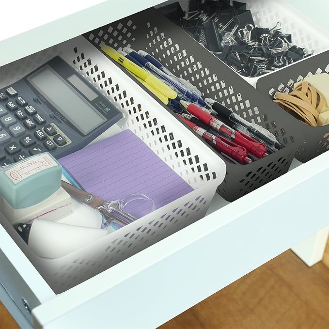 Glad Plastic Storage Basket Set - Multipurpose Drawer Trays, Kitchen Pantry Containers, and Bathroom Bins - Medium Organizers, White, 6 Count (Pack of 4)