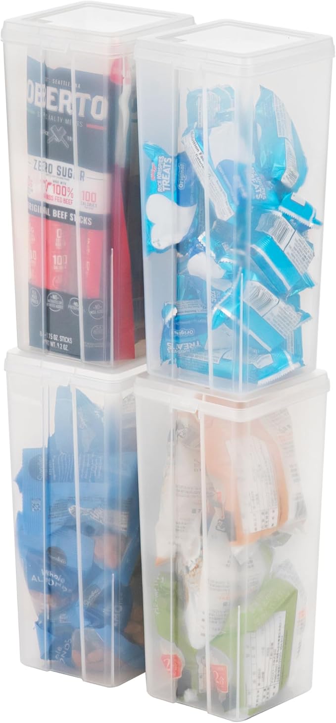 IRIS USA Vertical Storage Bins with Lids |Made in USA| Flip Top Containers for Organizing Pantry, Office, Craft, and Study Supplies - Large (4-Pack)