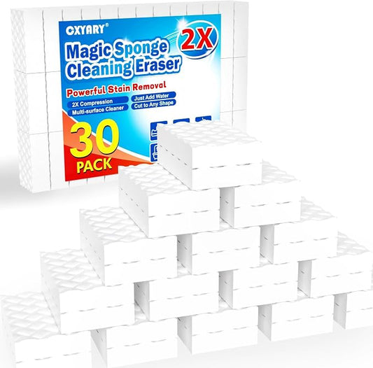Magic Sponges Cleaning Eraser, 30 Pack 2X Density Stronger Melamine Sponge Foam Pads, Multi-Functional Household Cleaner Dish Sponge, Cleaning Supplies for Kitchen, Bathroom, Floor, Sink,Wall Cleaner