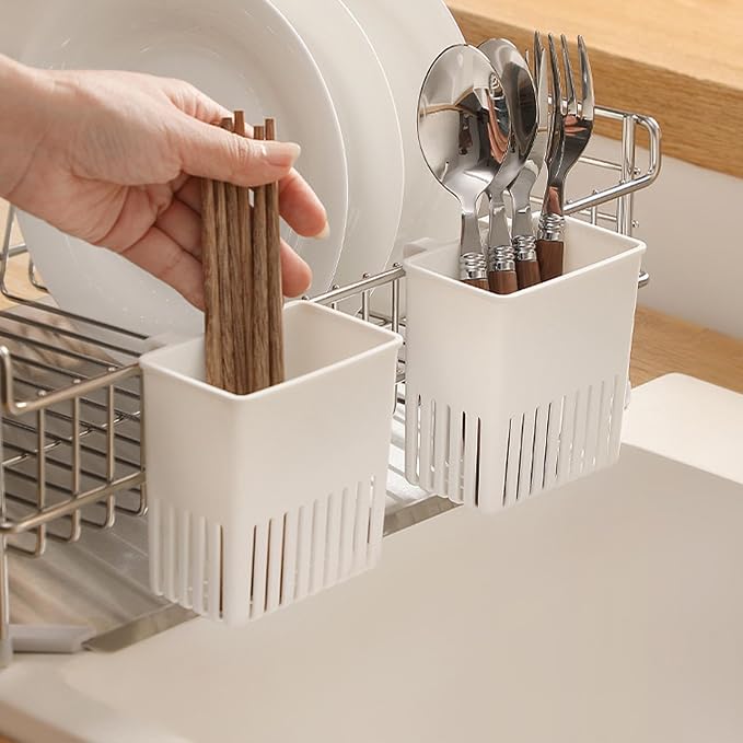 Cutlery Drying Rack - Utensil Drainer | Cutlery Drainer for Sink | Drying Rack Holder | Kitchen Drying Basket | Spoon Knife and Fork Storage Basket | Silverware Holder (White a 2pcs)