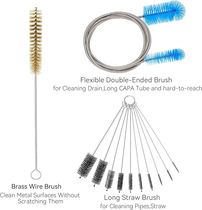 12 Pcs Tube Pipe Cleaners Brush Set | Flexible Drain Brush,Long Straw Brush | 61-inch Flexible Double-Ended Hose Brush,8-inch Different Diameters Brush,12-inch Brass Wire Brush,for Kitchen Sink Plumbing
