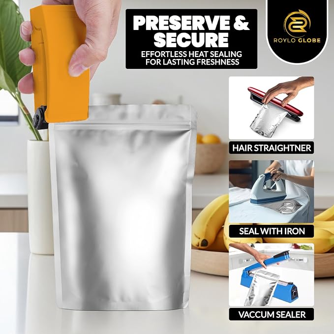 120 Mylar Bags with 150 Oxygen Absorbers-168 Labels & Stand-Up Reusable | 4 Sizes Airtight Smell Proof Resealable with 15 Clips-11 MIL Thick for Food Storage