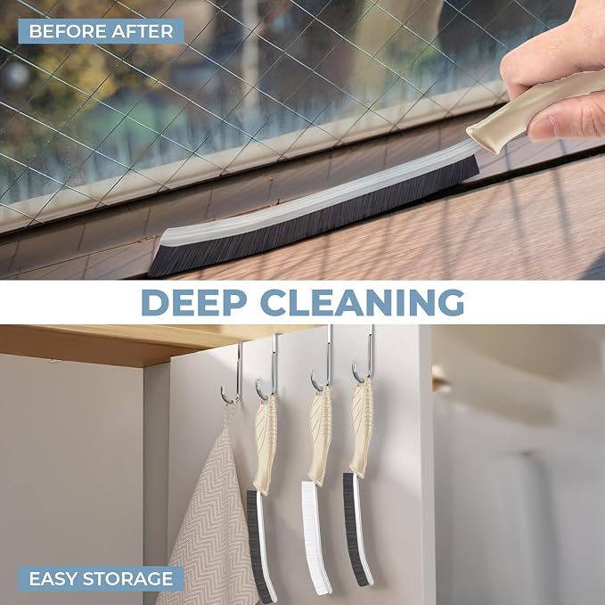 TQRR Cleaning Brush Set 3 Pcs with Soft Bristle and Hard Bristle Crevice | Grout Brush, Auto Vent Cleaning, Wheel Cleaning, Cleaning tool for Kitchen and House Use, Sinks, Shower, Tile, Toilet, Window