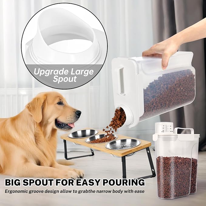 Dog Cat Food Storage Container, Pet Food Pourable Container Airtight with Large Spout & Cup, BPA-Free Plastic Food Dispenser for Pet Food, Bird Seed, Rice, Flour (White, 5+10L)