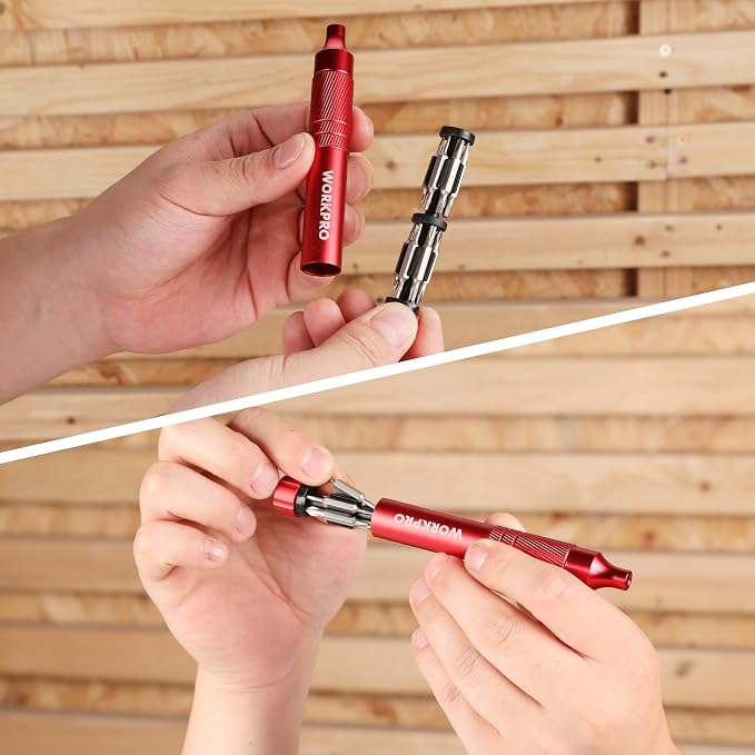 WORKPRO 24 in 1 Multi Bit Mini Screwdriver Set Magnetic, Red | Manual Pen Screwdrivers, Tough S2 Steel Small Screwdriver Bits for Eyeglass, Watch, Laptop, Phone, Jewelry and Electronic