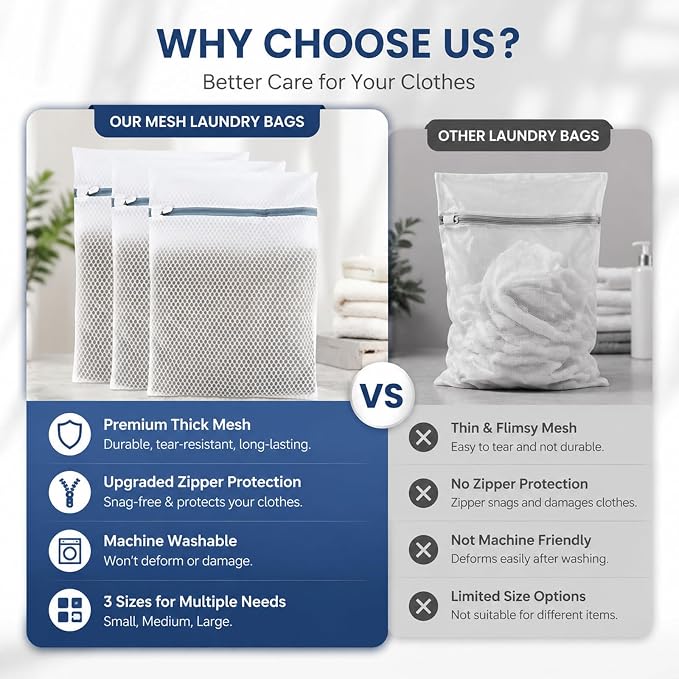 Honeycomb Mesh Laundry Bags for Delicates, 6Pcs Bra & Lingerie Wash Bags with Zipper, Mesh Washing Bags for Machine 12x16 Inch