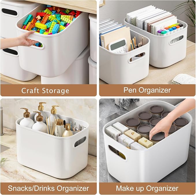 ORGIDOL 8 Pack White Storage Bins with Lids Stackable Storage Container for Organizing, Storage Boxes with Handle for Shelves, Cute Storage Bin for Craft, Snacks, 9.85x6.9x5.7 inch