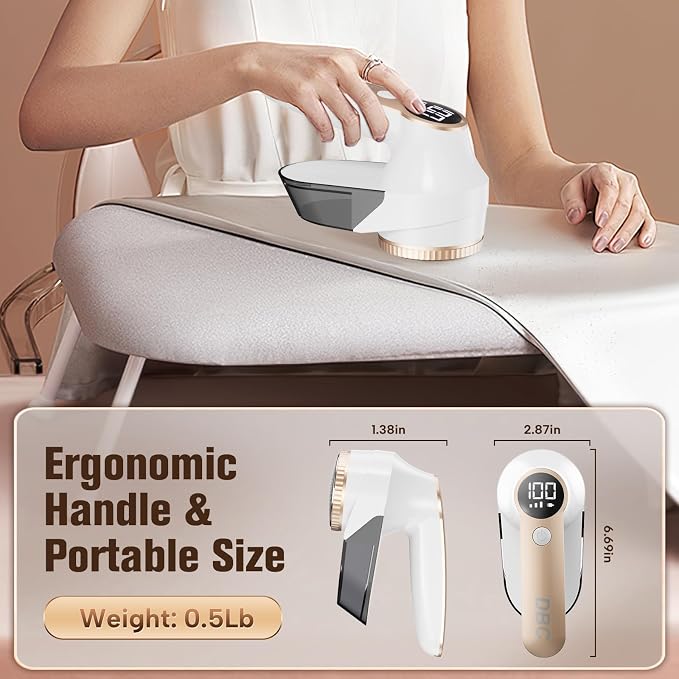 DBC Fabric Shaver with Seperate Lint Box, LED Display, 15000r/Min Powerful Motor, 6-Leaf Blades, 3-Speeds Electric Lint Remover for Sweater, Clothes, Couch, Furniture, Sofa - Gold & White | for Sweater, Clothes, Couch, Furniture, Sofa | LED Display, 15...