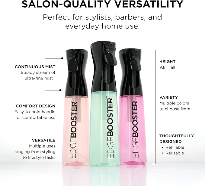 Style Factor Edge Booster Mist Spray Bottle for Hair (10.1oz/300ml) - Continuous Ultra Fine Mist Sprayer – For Hairstyling, Salons, Cleaning, Plants, Essential Oil & More - Yellow Quartz
