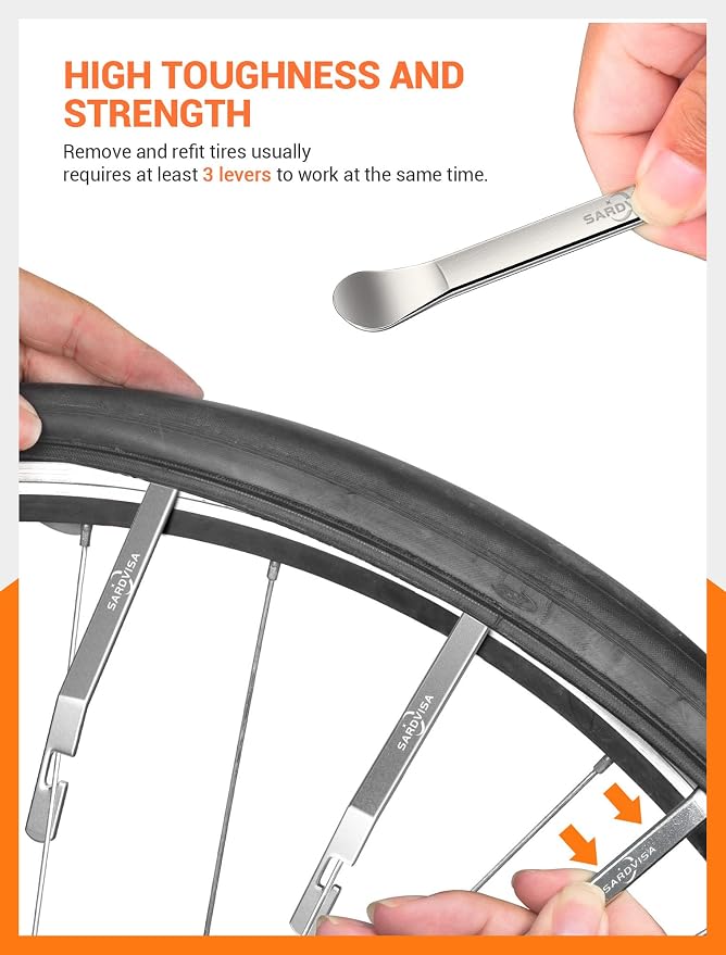 Bike Tire Levers, Bike Tire Tools for Road Mountain Bicycle Tire | Ultra Strong Tire Levers & Stainless Steel Tire Spoons, Great Value Bike Tire Repair Kit with Drawstring Bag & Core Wrench
