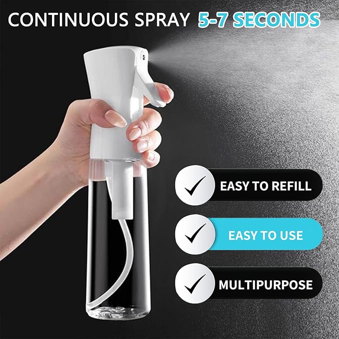 THINTON Mist Spray Bottle for Hair (6.8oz/200ml) - 2 Pcs Continuous Spray Bottle for Hairstyling, Cleaning, Plant and Gardening