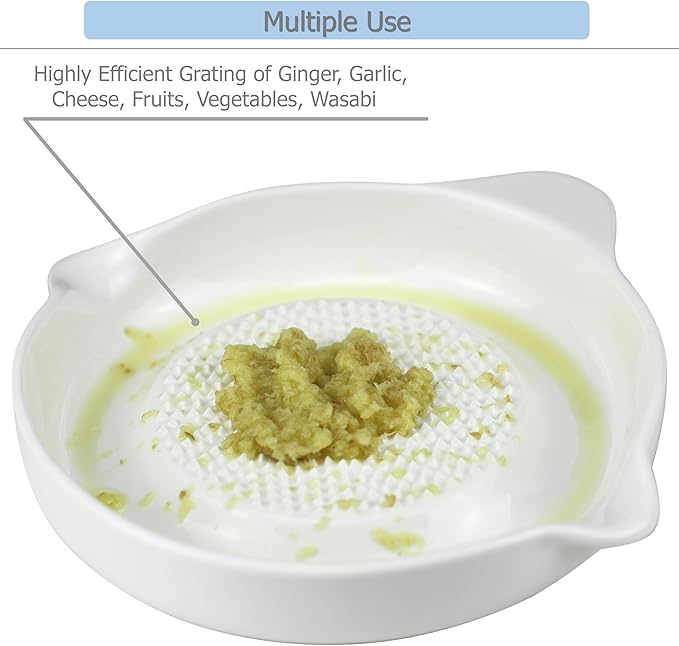 EIKS Ceramic Ginger Grater for Grinding Wasabi Fruits Vegetables Ginger Garlic Cheese, Package with Ceramic Spoon And Cleaning Brush