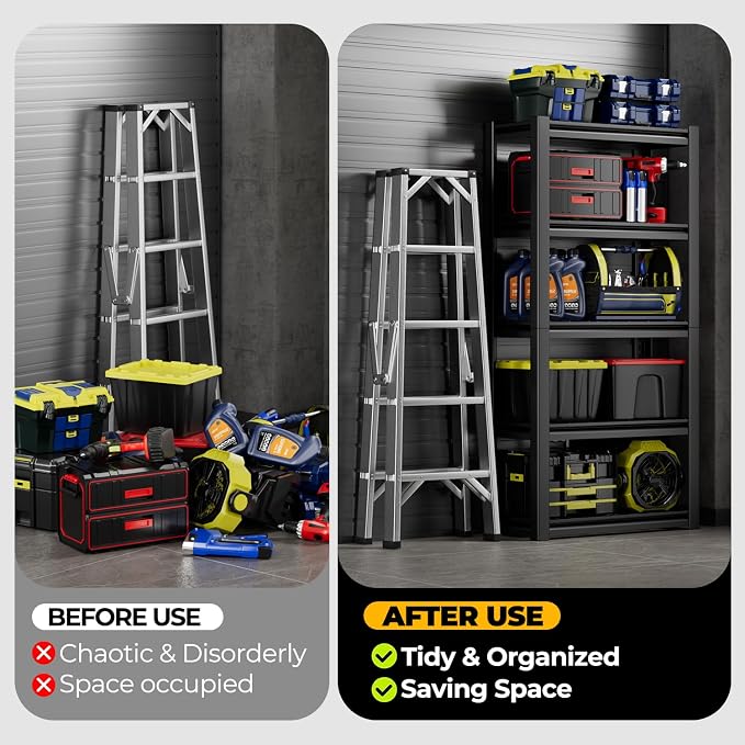 Auto Dynasty 5-Tier Storage Shelves, 72" H Heavy Duty(3000LBS Capacity) Adjustable Garage Shelving, Metal Storage Utility Rack Shelf Unit for Pantry Kitchen Warehouse, 72" H x 35" W x 16" D, Black