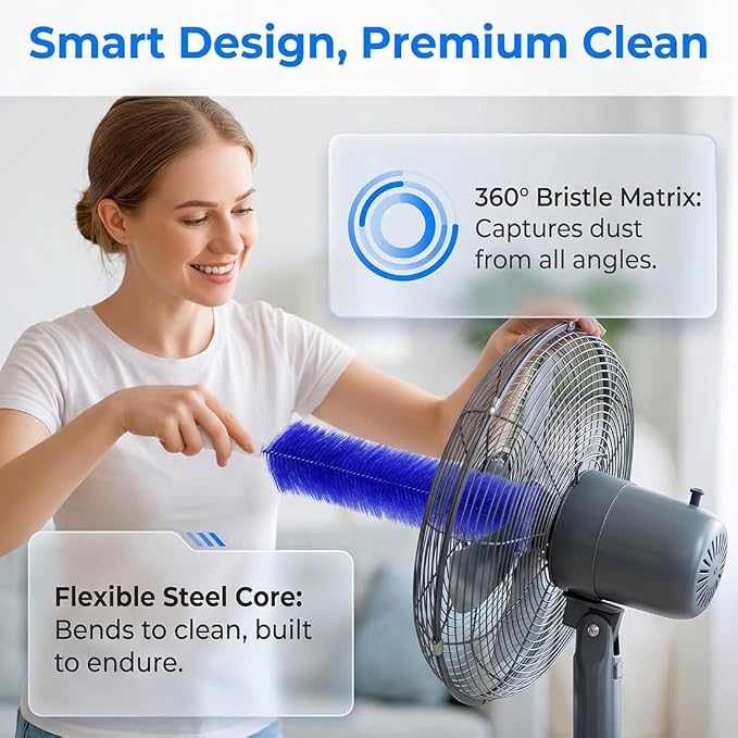 Bendable Microfiber Duster for Cleaning, Fan Cleaning Brush with Flexible Head, Reusable Fan Duster for Ceiling Fans, Blinds & Air Vents, Washable Dust Clean Brush for Home, Office & Car (Blue,2PCS)