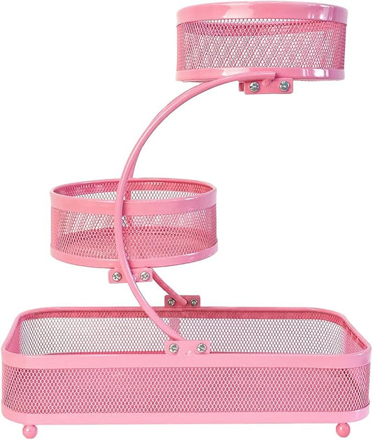 3 Tier Bathroom Counter Organizer-Perfume Organizer | Makeup Organizer For Vanity, Metal Shelf Organizer With Water-Resistant Open Design And Strong Load Capacity, Pink