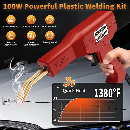 Plastic Welder Kit, 1200PCS Staples, Hot Stapler for Bumper Repair | 1200PCS Mixed Staples, Rust-Proof Stainless Steel, Portable Toolbox, Built-in LED, Ergonomic Grip, 5-Year Warranty, DIYers