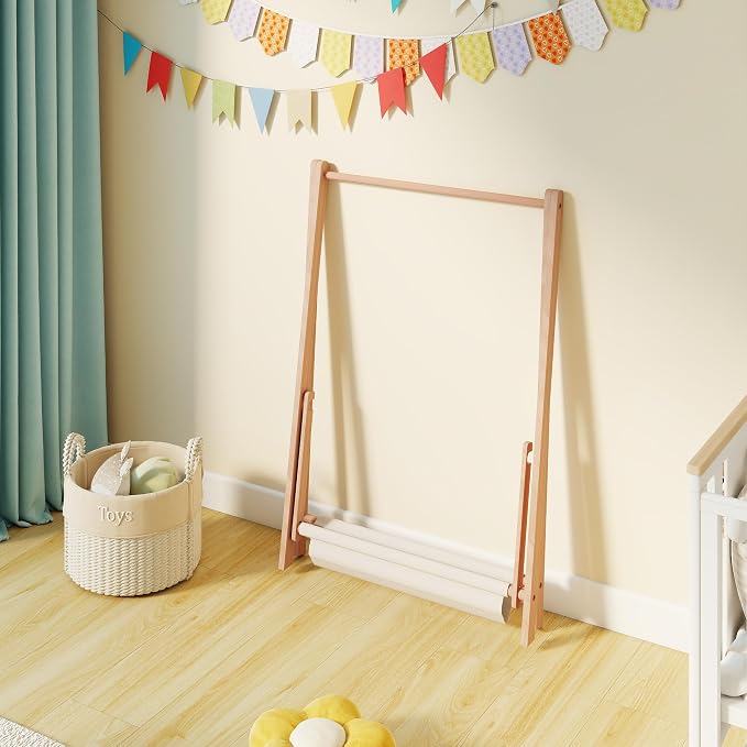 Kids Clothes Rack,Foldable Solid Wood Small Baby Clothes Rack with Bottom Storage Shelf,for Laundry Drying,Mini,Floor Standing,Portable(39.4" L)