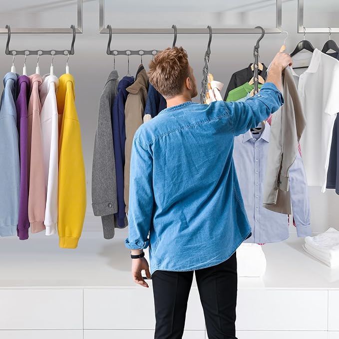 24 Pack Hangers Space Saving Magic Plastic Hanger Organizer Shirt Space Saving Hangers, Multi Clothes Hangers Space Saver for Closet Organizers Storage College Dorm Room Essentials, Grey | Shirt Space Saving Hangers, Multi Clothes Hangers Space Saver f...