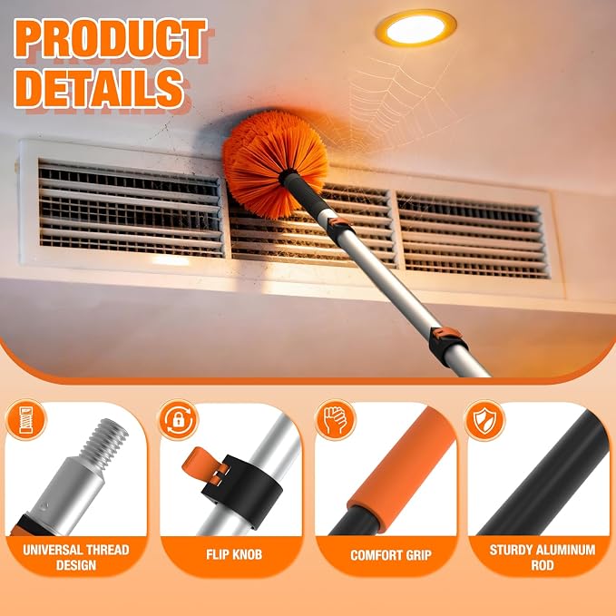LAANPOLE 30FT Cobweb Duster with Extension Pole, Spider Web Brush for Cleaning Extendable, Professional Ceiling and Corner Dusters for Outdoor Indoor Use