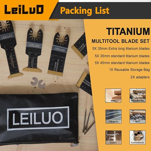 10 Pcs Titanium Multitool Blade Kits for Wood Nails Drywall Cutting Oscillating Saw Blades Universal Oscillating Tool Accessories with Storage Bag Compatible with DeWalt Makita Dremel and More