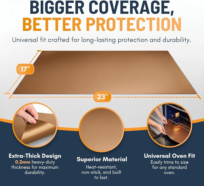 Oven Liners for Bottom of Oven - 3 Pack Large Heavy Duty Mats, 16.25”x23” NonStick Reusable Liner for Electric, Gas, Toaster Grills - BPA & PFOA Free Kitchen Accessory to Keep Appliance Clean (Copper)