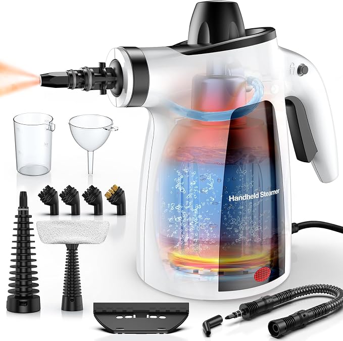 Steam Cleaner, Pressurized Handheld Multi-Surface Natural Steam Cleaner with 12pcs Accessory & Safety Lock, Portable Steamer for Cleaning Home, Kitchen, Bathroom, Car, Upholstery, Grout, Window