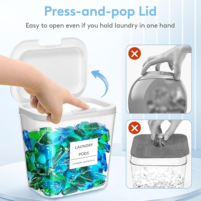 Lifewit Laundry Pods Container with Pop-up Lid, Coffee Pod K Cup Storage, Laundry Room Organization, Dryer Sheet Holder for Washing Powder Detergent, 2700 +2000ml/0.72+0.5gal, 3PCS