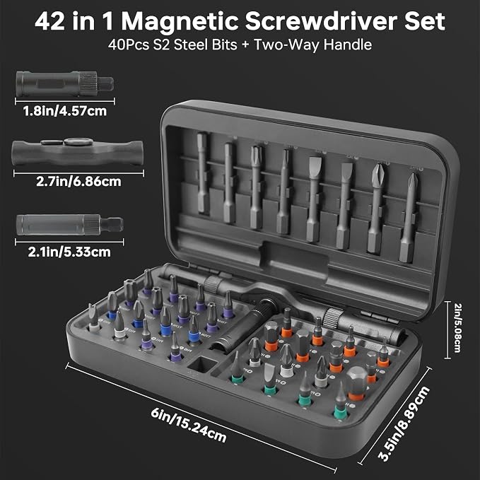 42 in 1 Magnetic Screwdriver Set with Ratchet Handle, Multi Bits Repair Tool Kit for Computer, Furniture, Bike, Watch & DIY, Compact & Portable with Storage Case