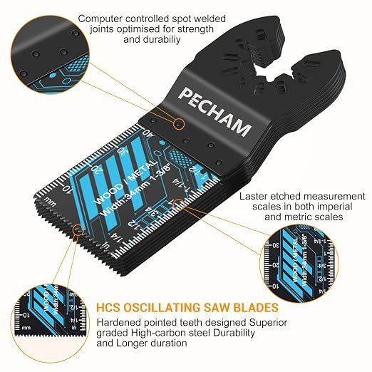Oscillating Tool Blade, 34PCS Universal Wood Metal Oscillating Multitool Quick Release Saw Blades Fit Porter Cable Black & Decker Rockwell Ridgid Ryobi Milwaukee DeWalt Chicago Craftsman