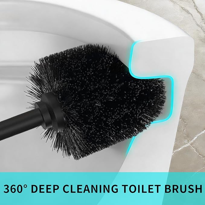 Brushed Nickel Toilet Brush and Holder Set,304 Stainless Steel Toilet Brush for Bathroom with Long Handle, Heavy Duty Toilet Bowl Brush,Removable Inner Bowl and Splash Protection,Deep Cleaning
