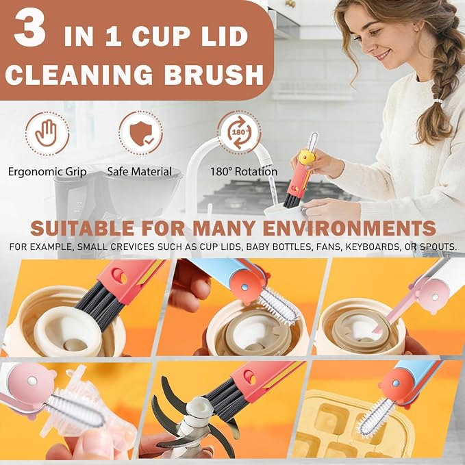 3 in 1 Cup Lid Cleaning Brush, Multifunctional Crevice Gap Cleaner for Tumbler Water Bottle Lid, Deep Clean Tool for Home Kitchen, Red Blue White（3 PCS）
