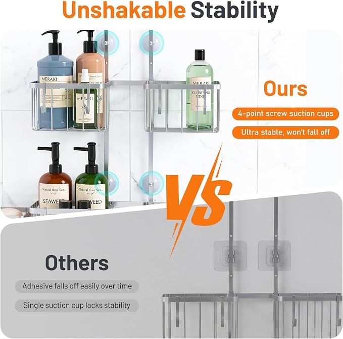 Luxspire Shower Caddy Hanging over Shower Head,Rustproof Adjustable Shower Rack Hanging No Drill,Thickened Stainless Steel Shower Organizer and Storage for Inside Shower with Hook Soap Holder,Silver