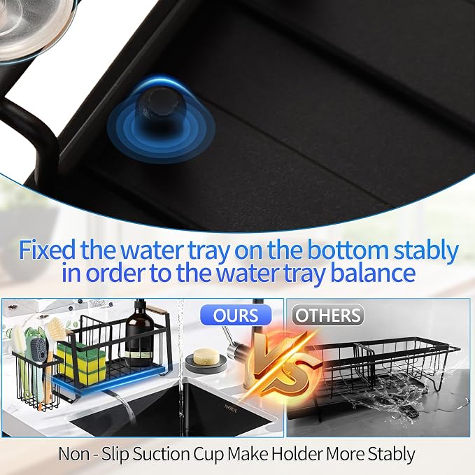 Sponge Holder for Kitchen Sink, Kitchen Sink Caddy Organizer with High Brush Holder, Rustproof Sponge Holder, Kitchen Countertop Organizers and Storage Essentials