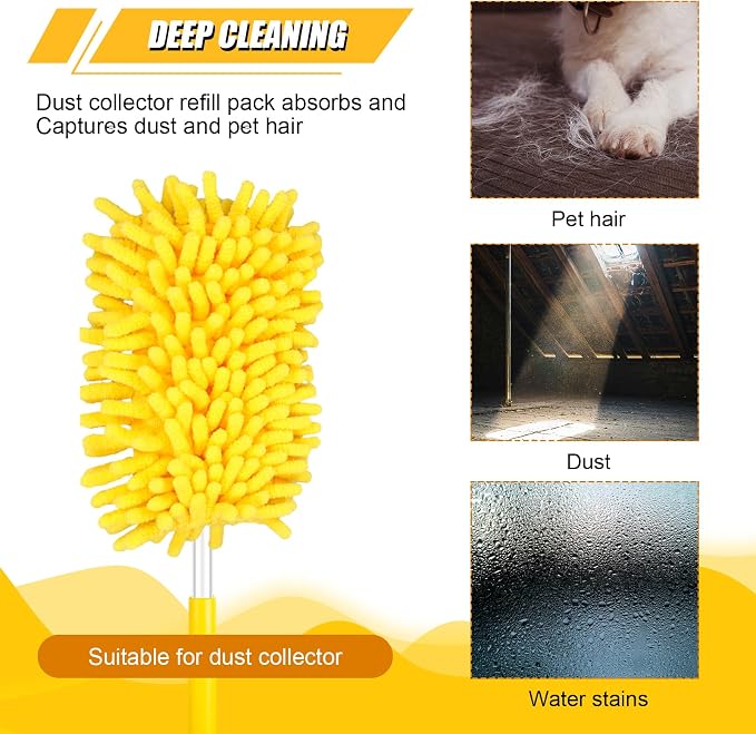 2pcs Duster Refills for Swiffer, Microfiber Dusters Heavy Duty Refills 360 Ceiling Fan Duster Replacements Reusable Hand Dusters for Cleaning (Yellow)