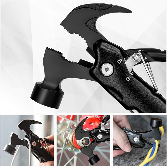 BIIB Gifts for Men, 12 in 1 Hammer Multitool, Stocking Stuffers for Men | Anniversary Birthday Gifts for Mens, Camping Essentials Survival Tool, Mens Gift for Him Dad Husband, Dad Gift for Christmas