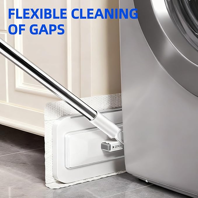 Snap Grip Mini Mop for Tight Spaces – 39in Compact Handle, One-Click Zero-Touch Cloth Change Flat Map, Compatible with Tissues/Wipes/Old Cloths/Disposable Pads, Wet/Dry Cleaning (10 Reusable Cloths)