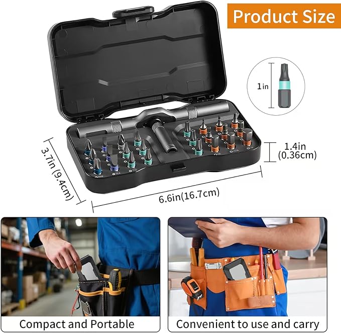 2026 New Tools 24 in 1 Magnetic Ratchet Screwdriver Set, Multi Bit DIY Magnetic Screwdriver Set with Detachable Ratchet Handle, Portable Precision Repair Tool Kit for Furniture, Electronics, Bicycle
