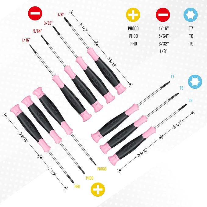 WORKPRO 10-Piece Precision Screwdriver Set with Pink Pouch- Pink Ribbon | Small Screwdriver Repair Kit with Phillips, Slotted, Torx Star, Magnetic Tip for Eyeglass, Watch, Computer, Laptop and Phone