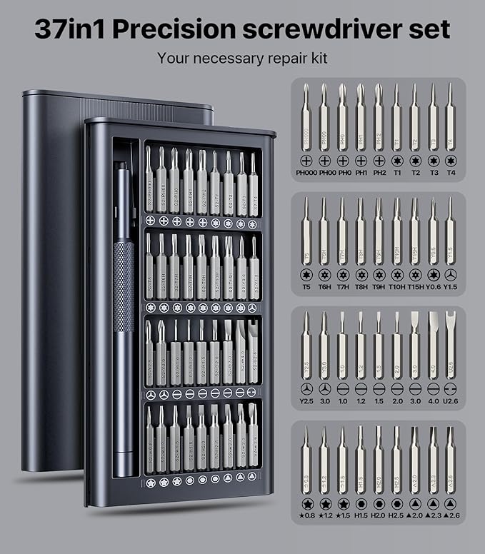 Wesdut 37-in-1 Small Precision Screwdriver Set, Professional Magnetic Mini Repair Tool Kit for Phone, Computer,Watch,Laptop,Macbook,Ring Doorbell,Eyeglass,Electronic, [Bearing Steel] Screw Driver
