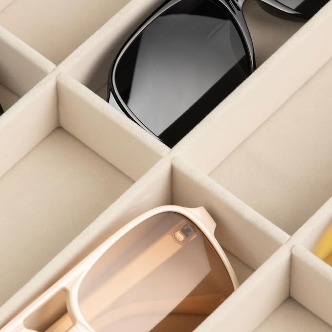 Frebeauty 8-Slot Sunglass Organizer,Velvet Sunglass Holder with Clear Lid | Vanity Glass Holder,Sunglass Case For Multiple Sunglass,Sunglass Tray for Drawer,Sunglass Box for Women,Eyeglass Organizer