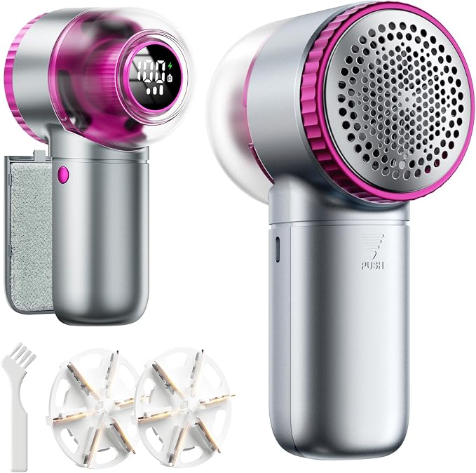 Fabric Shaver with Lint Brush, Large Lint Shaver with Digital Display | 3-Speeds Lint Remover with 6-Leaf Blades, 1200mAh Electric Sweater Shaver to Remove Pilling for Clothes, Furniture