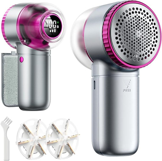 Fabric Shaver with Lint Brush, Large Lint Shaver with Digital Display | 3-Speeds Lint Remover with 6-Leaf Blades, 1200mAh Electric Sweater Shaver to Remove Pilling for Clothes, Furniture