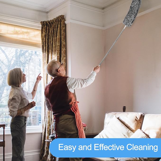 Duster with Extension Pole - Grey | 5-in-1 Kit Dusters for Cleaning, Extendable Duster with 100 Inches, Microfiber Dusters for Ceiling Fans, Furniture, Blinds