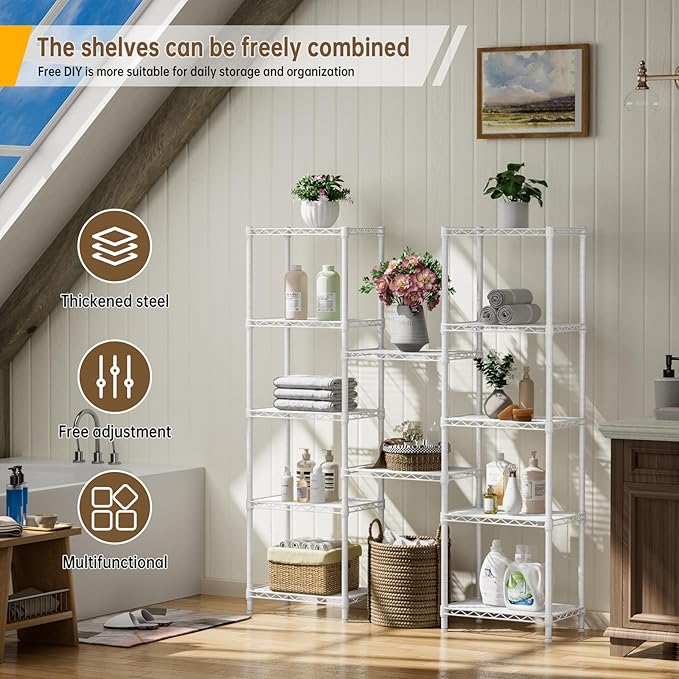 Golpart 6Tier Adjustable Storage Shelves Metal Wire Shelving Standing Shelf | Utility Heavy Duty Unit Rack Closet Organize for Home Kitchen Laundry Room Organization Pantry 10"Dx16"Wx63"H White