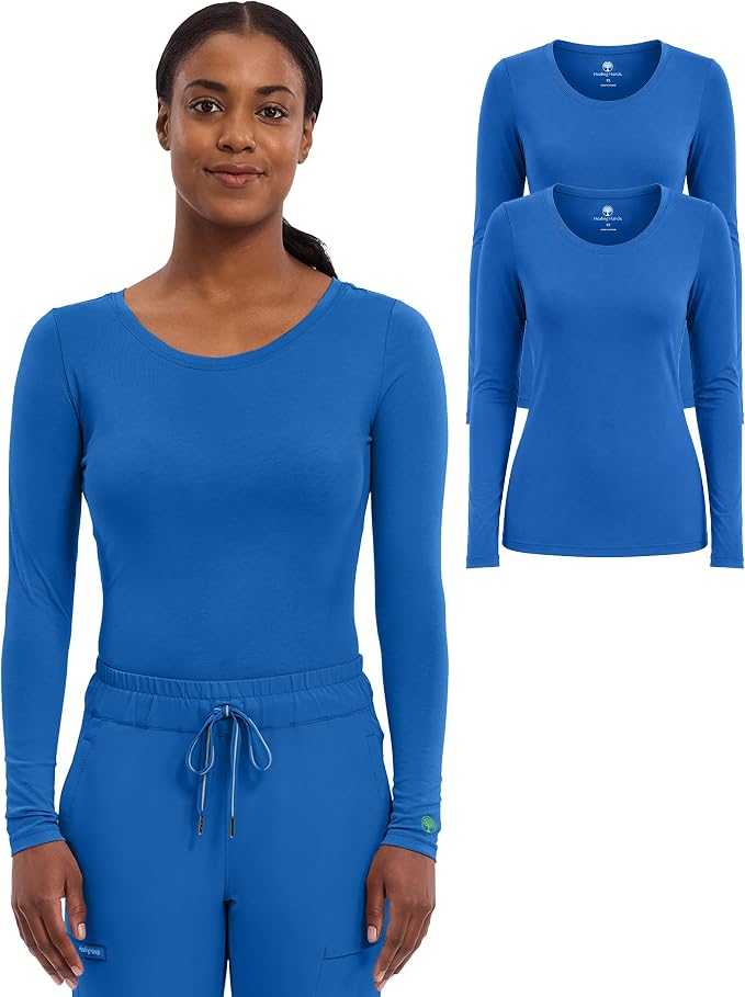 Healing Hands Underscrub Long Sleeve Women Knits Scrub Tops | Soft Cotton Blend Knit, Breathable Stretch Comfort, Machine Wash, Easy Care Fabric, Ideal For Layering Under Scrubs