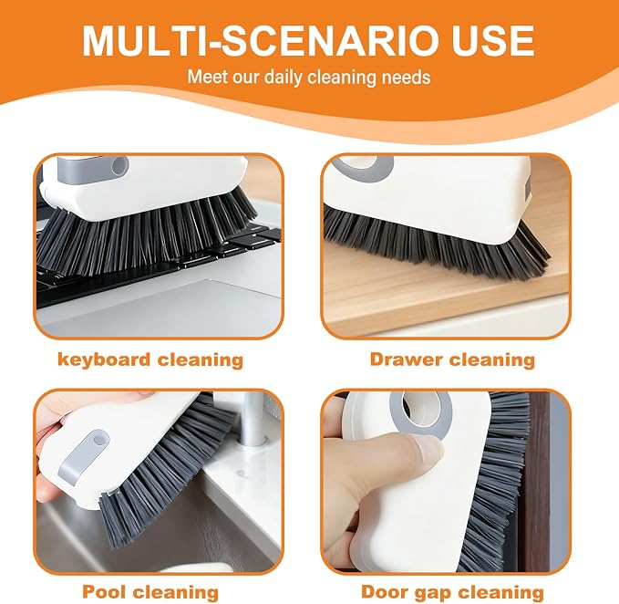 2 in 1 Window Track Cleaning Brush, 2026 New Groove Crevice Cleaning Tool, Multifunctional Hard Bristle Grip Brush with Hidden Scraper, Gap Scrub Brush for Sliding Door, Window Sill (1Pc-Grey)